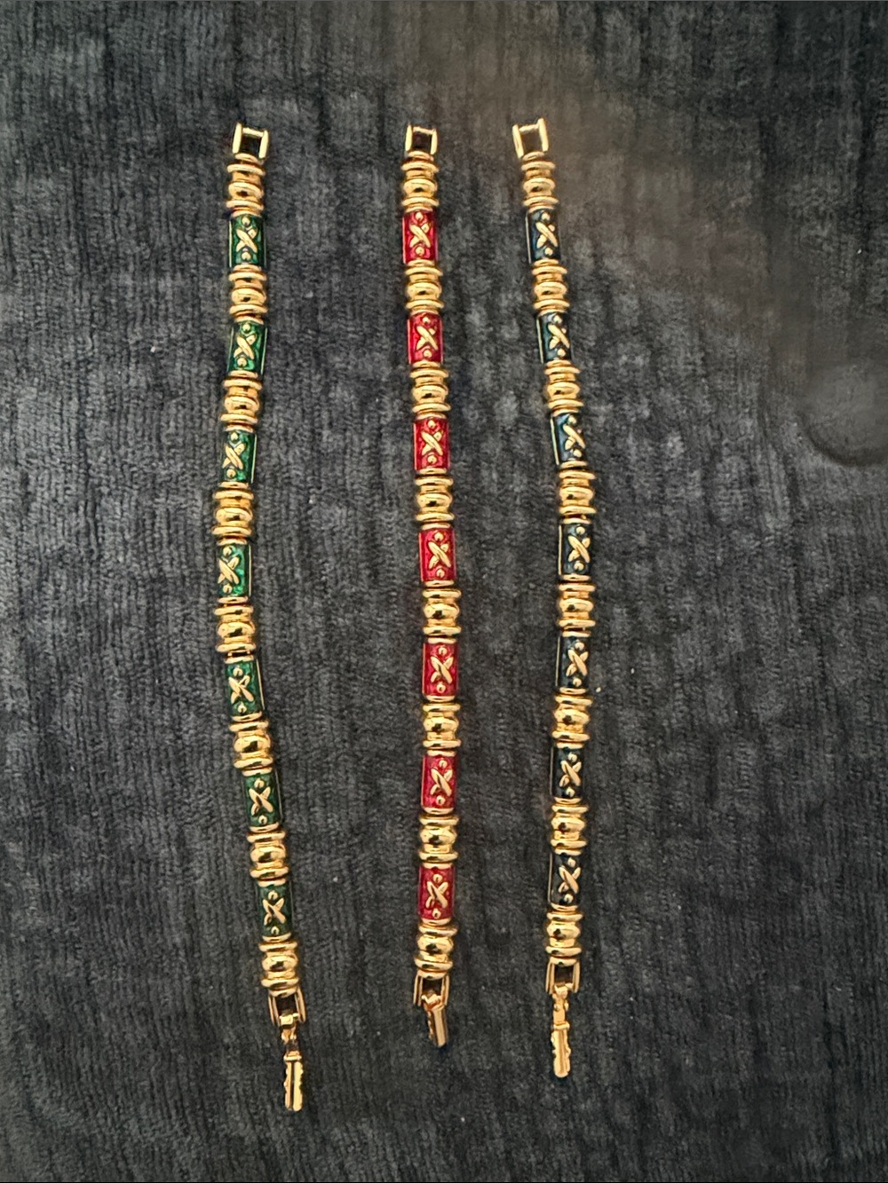 Joan Rivers Gold-Tone Enamel Link Bracelet Trio — Red, Blue, and Green